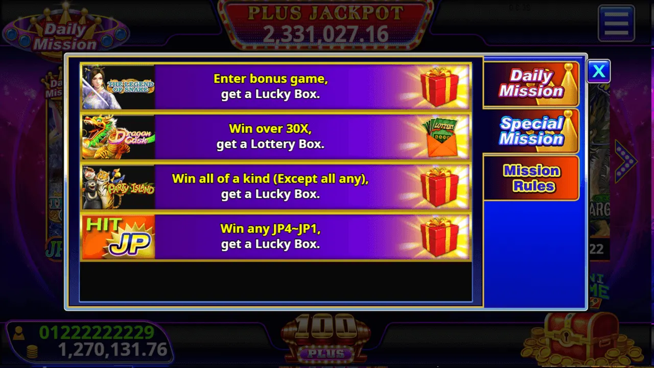 100plus Casino Banner Win Lucky Box today!